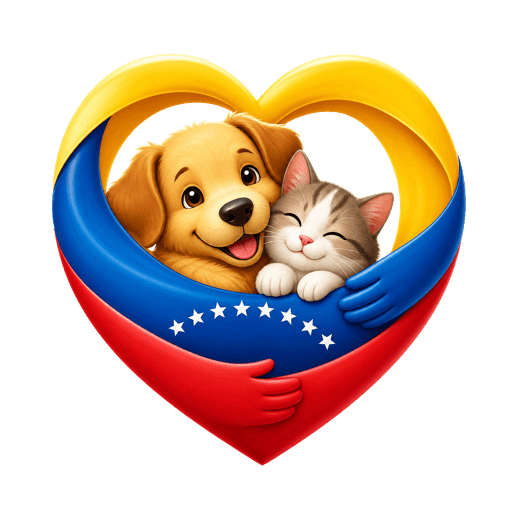 Logo Reencuentro Venezuela: corazón con la bandera abrazando a un perro y un gato
