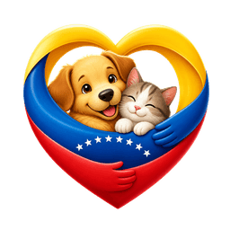 Corazón de la bandera de Venezuela abrazando a un perro y un gato